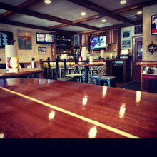 8'3" the "Santa Cruz" wooden surfboard bar top table, wood surfboard wall art home décor wall mount old growth reclaimed certified California redwood.