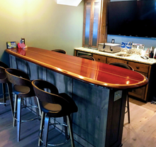 8'3" the "Santa Cruz" wooden surfboard bar top table, wood surfboard wall art home décor wall mount old growth reclaimed certified California redwood.