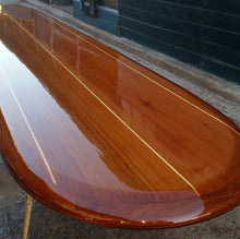 8'3" the "Santa Cruz" wooden surfboard bar top table, wood surfboard wall art home décor wall mount old growth reclaimed certified California redwood.